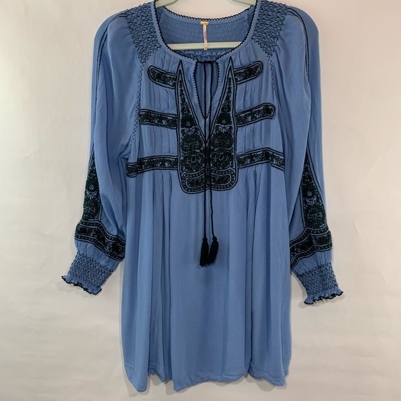 Free People Wind Willow Embroidery Blue Dress - Picture 6 of 12